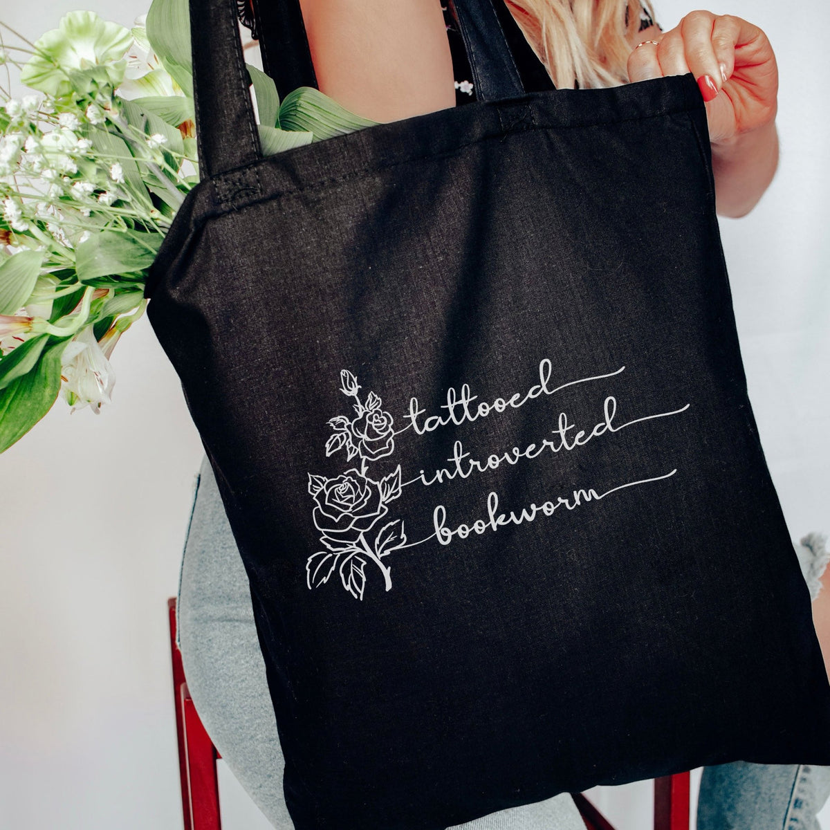 Tattooed Introverted Bookworm Canvas Tote Bag - Starry Skies Austin
