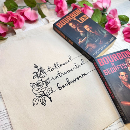 Tattooed Introverted Bookworm Canvas Tote Bag - Starry Skies Austin