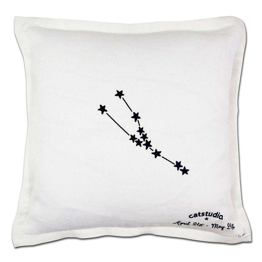 Taurus Astrology Hand-Embroidered Pillow by Cat Studio - Starry Skies Austin