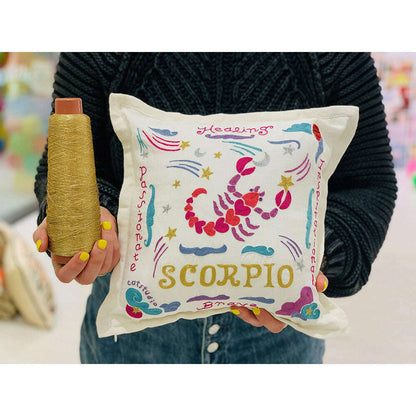 Taurus Astrology Hand-Embroidered Pillow by Cat Studio - Starry Skies Austin