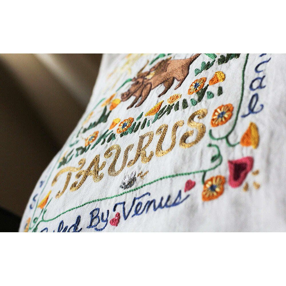 Taurus Astrology Hand-Embroidered Pillow by Cat Studio - Starry Skies Austin