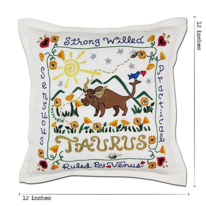 Taurus Astrology Hand-Embroidered Pillow by Cat Studio - Starry Skies Austin