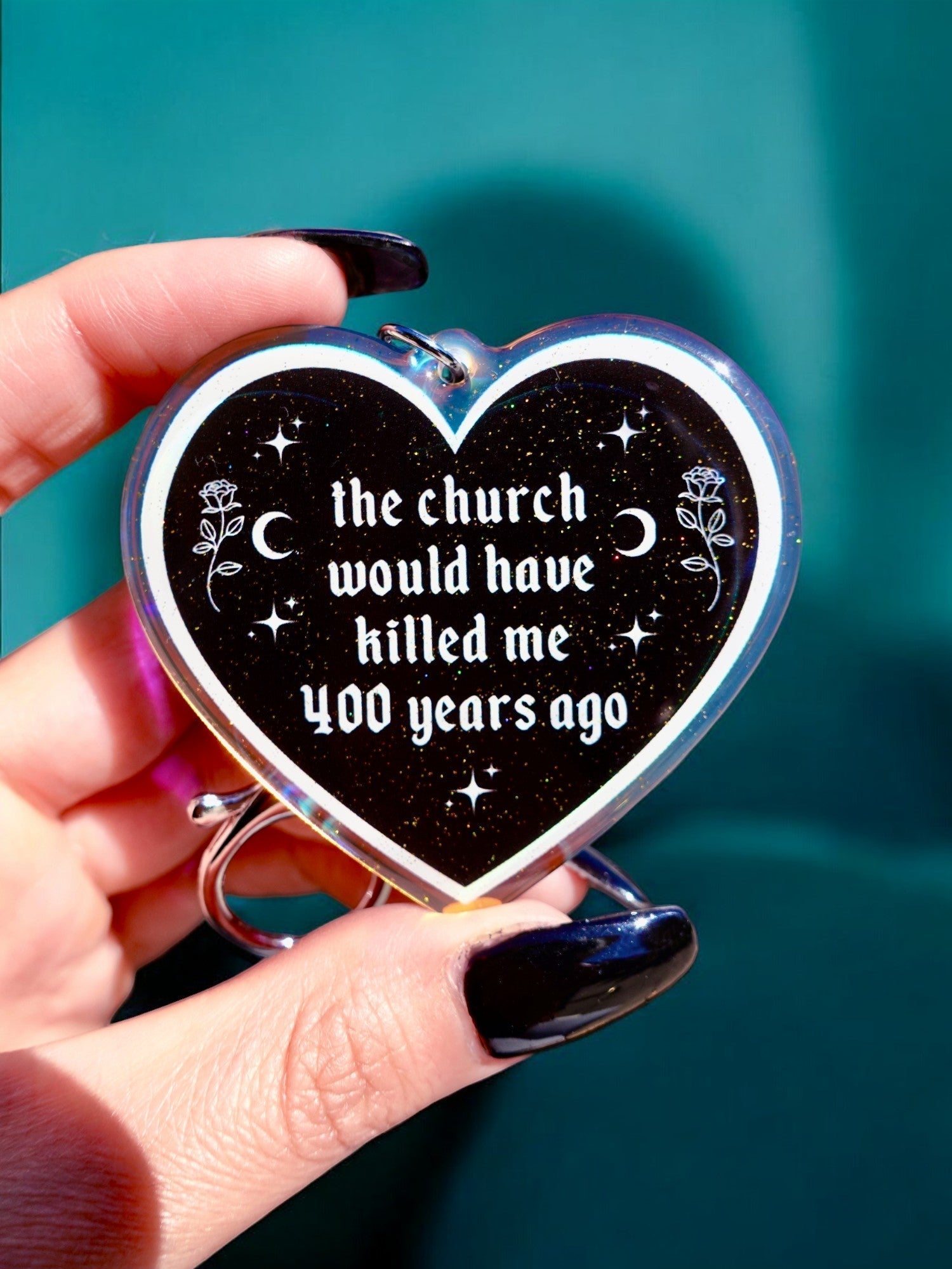 The Church Would Have Killed Me 400 Years Ago Heart Keychain - Starry Skies Austin