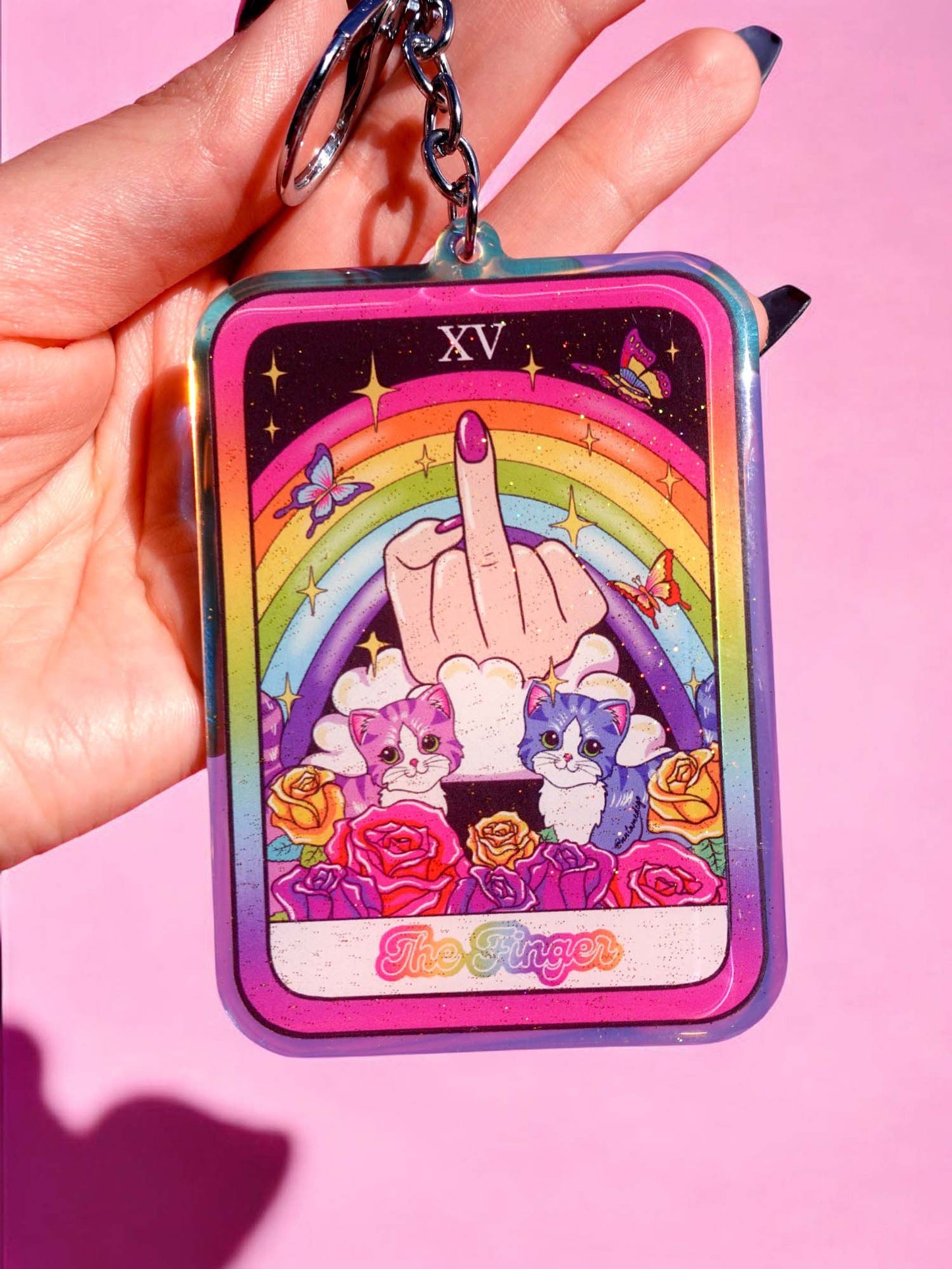 The Finger Rainbow Acrylic Keychain - Starry Skies Austin