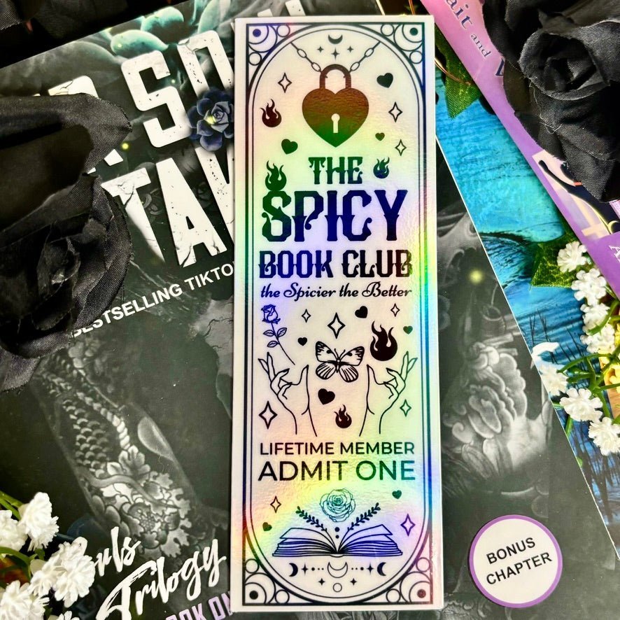 The Spicy Book Club Black and White Holographic Bookmark - Starry Skies Austin