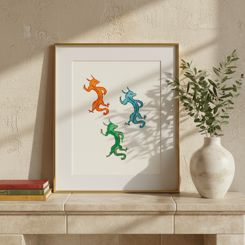 Three Dancing Dragons Fine Art Print Medieval Folklore Decor - Starry Skies Austin