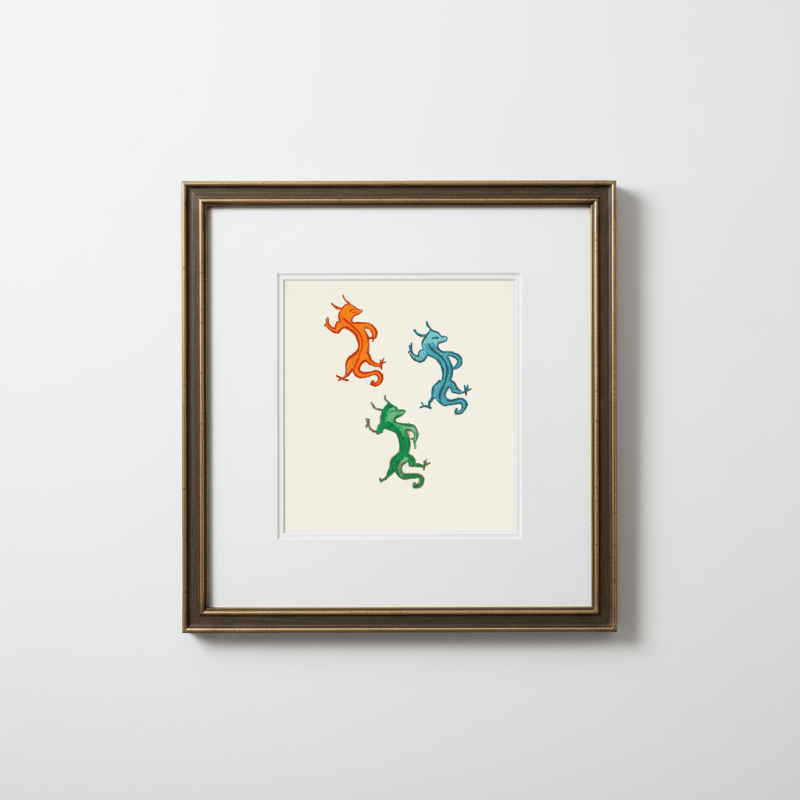 Three Dancing Dragons Fine Art Print Medieval Folklore Decor - Starry Skies Austin