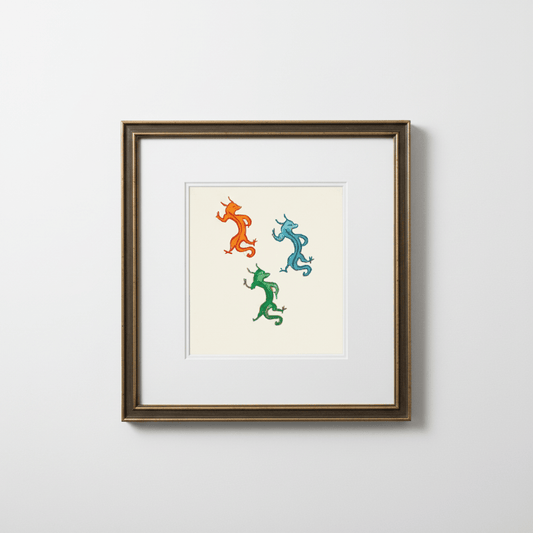 Three Dancing Dragons Fine Art Print Medieval Folklore Decor - Starry Skies Austin