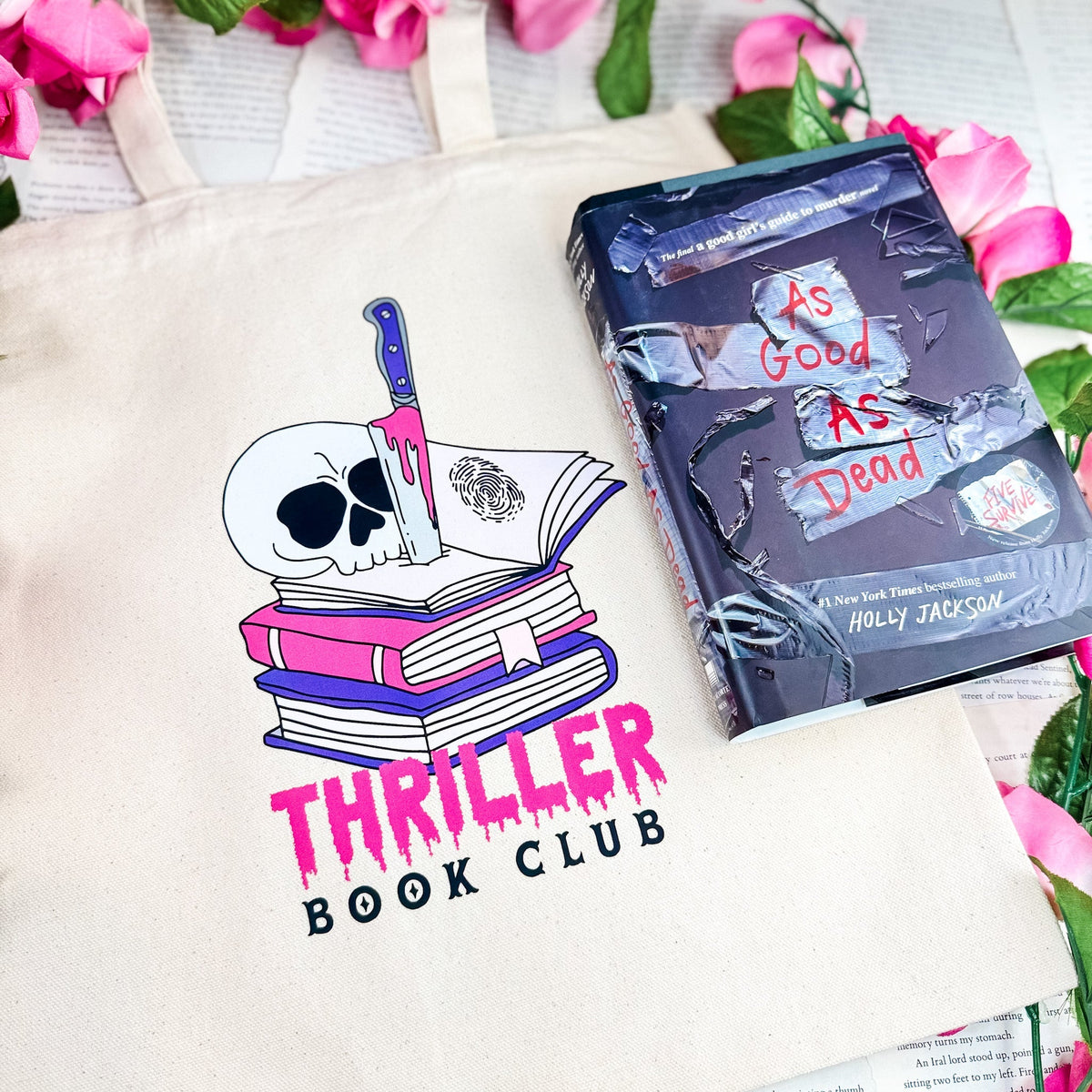 Thriller Book Club Canvas Tote – Spooky Book Lover's Bag - Starry Skies Austin