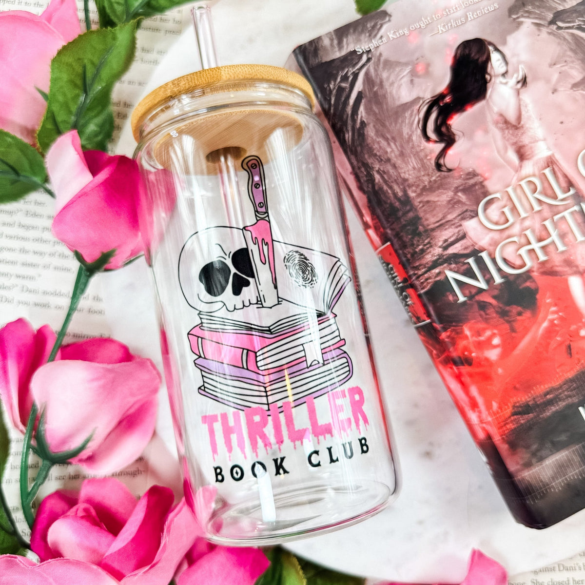 Thriller Book Club | Clear Glass Cup for Book Lovers - Starry Skies Austin