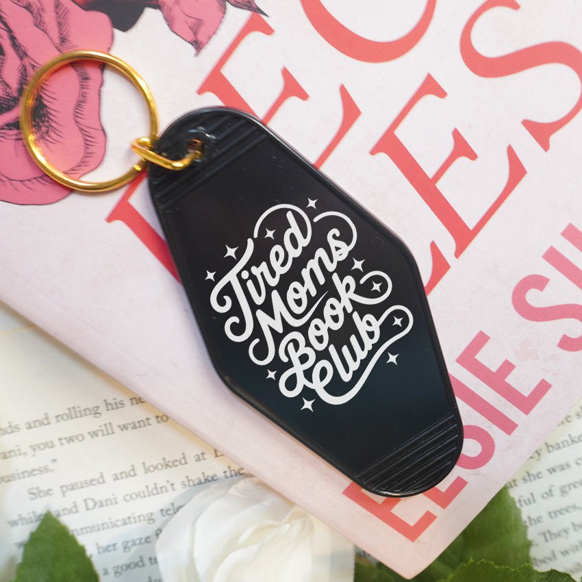 Tired Moms Book Club Retro Motel Keychain - Starry Skies Austin