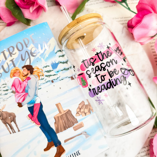 Tis the Season to Be Reading Clear Glass Cup - Starry Skies Austin