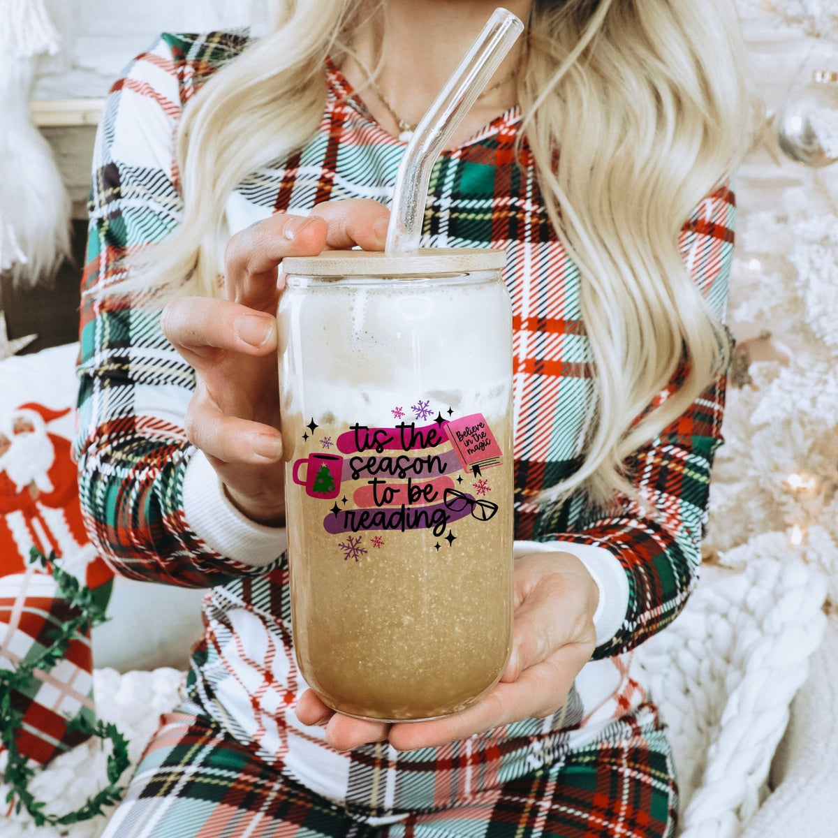 Tis the Season to Be Reading Clear Glass Cup - Starry Skies Austin