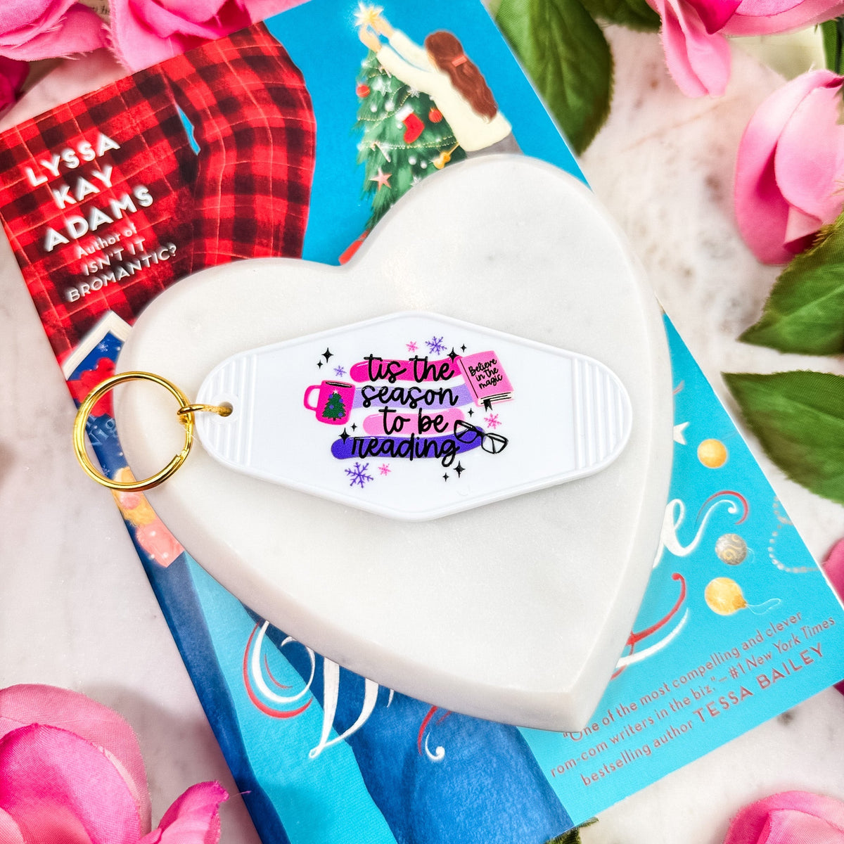 Tis the Season to Be Reading Holiday Motel Keychain | Festive Bookish Gift - Starry Skies Austin