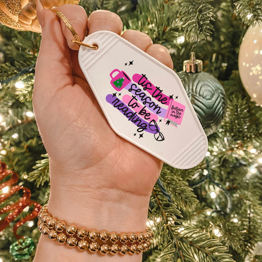 Tis the Season to Be Reading Holiday Motel Keychain | Festive Bookish Gift - Starry Skies Austin