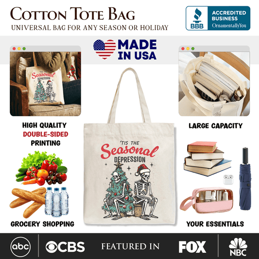 Tis the Seasonal Depression Tote Bag, Dark Humor Christmas Gift Shopper for Festive Mood Swingers - Starry Skies Austin