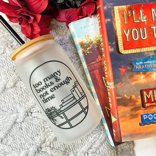 Too Many Books And Not Enough Time Frosted Glass Cup - Starry Skies Austin