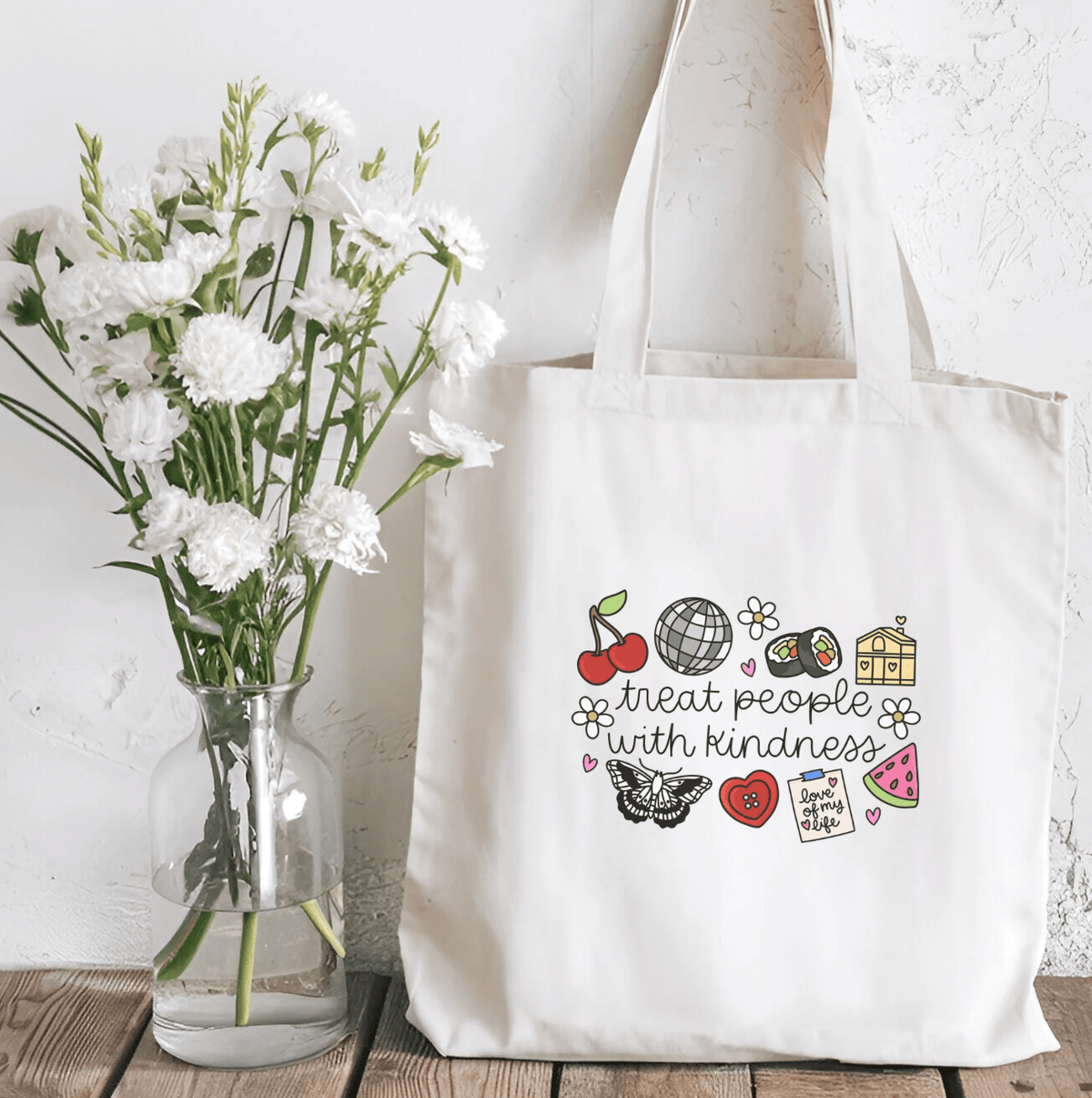 Treat People with Kindness Sublimated Canvas Tote Bag - Starry Skies Austin