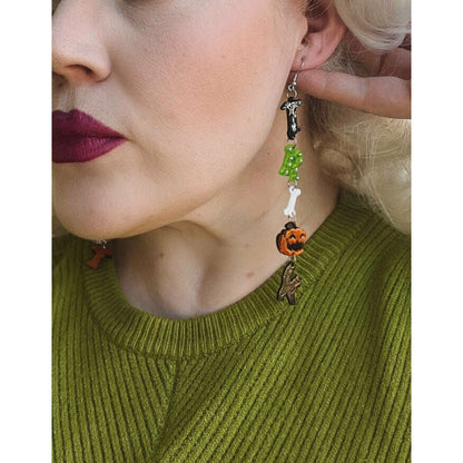 Trick or Treat Halloween Earrings by Lipstick & Chrome — Spooky Drop Earrings - Starry Skies Austin