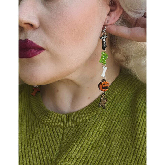 Trick or Treat Halloween Earrings by Lipstick & Chrome — Spooky Drop Earrings - Starry Skies Austin