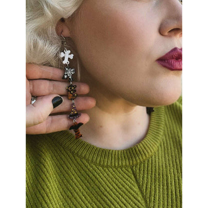 Trick or Treat Halloween Earrings by Lipstick & Chrome — Spooky Drop Earrings - Starry Skies Austin
