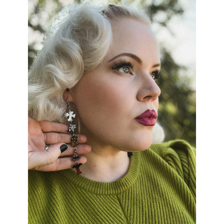Trick or Treat Halloween Earrings by Lipstick & Chrome — Spooky Drop Earrings - Starry Skies Austin