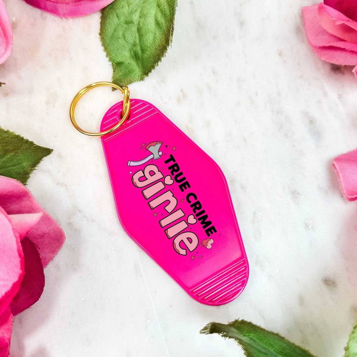True Crime Girlie Motel Keychain for Mystery and Crime Book Lovers - Starry Skies Austin