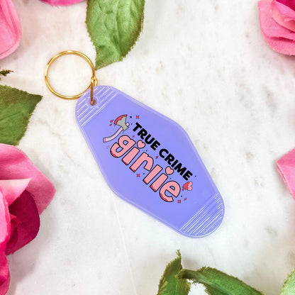 True Crime Girlie Motel Keychain for Mystery and Crime Book Lovers - Starry Skies Austin