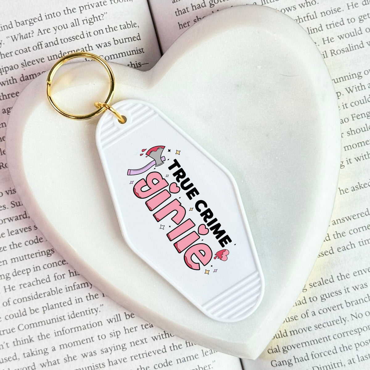 True Crime Girlie Motel Keychain for Mystery and Crime Book Lovers - Starry Skies Austin