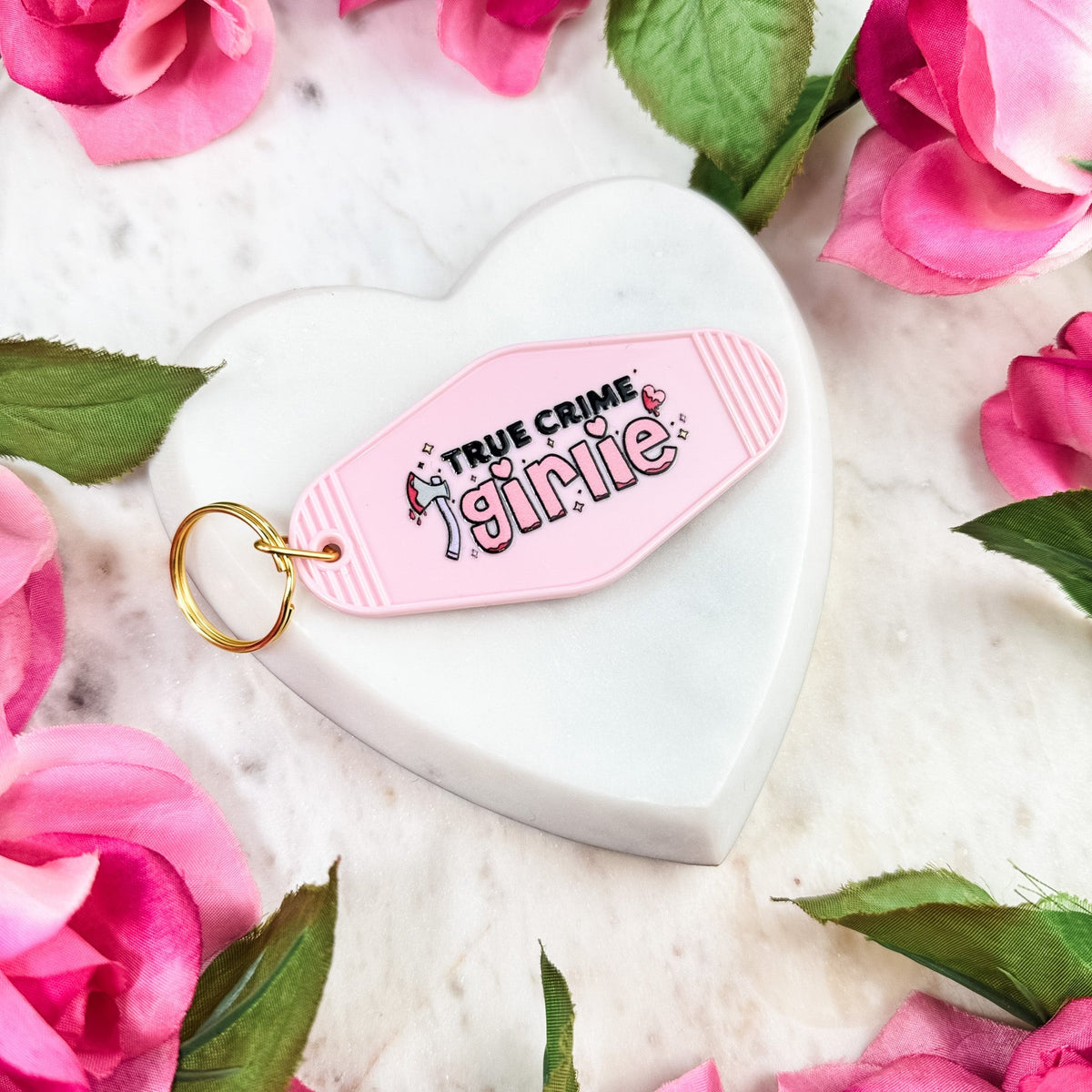 True Crime Girlie Motel Keychain for Mystery and Crime Book Lovers - Starry Skies Austin