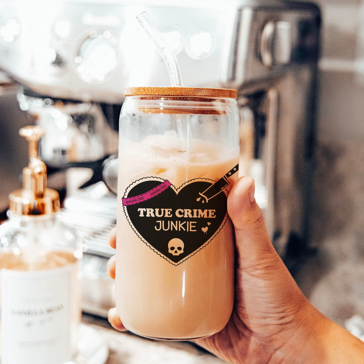 True Crime Junkie | Clear Glass Cup for Book Lovers - Starry Skies Austin