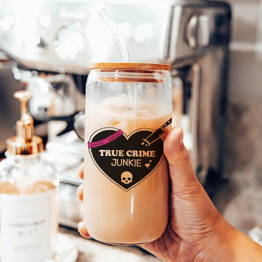 True Crime Junkie | Clear Glass Cup for Book Lovers - Starry Skies Austin