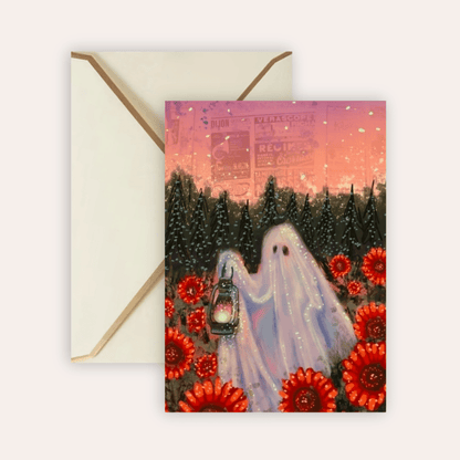 Twilight Sunflower Ghost Fine Art Greeting Card - Starry Skies Austin