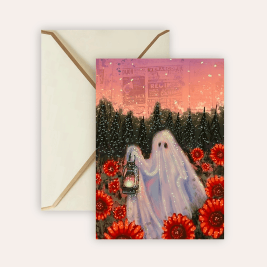Twilight Sunflower Ghost Fine Art Greeting Card - Starry Skies Austin