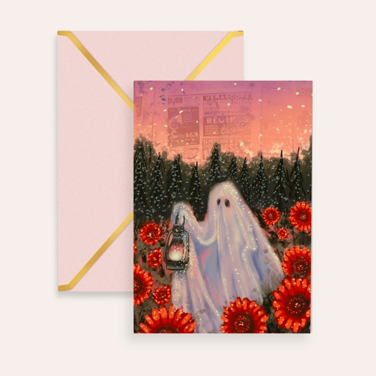 Twilight Sunflower Ghost Fine Art Greeting Card - Starry Skies Austin