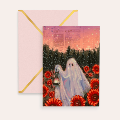 Twilight Sunflower Ghost Fine Art Greeting Card - Starry Skies Austin