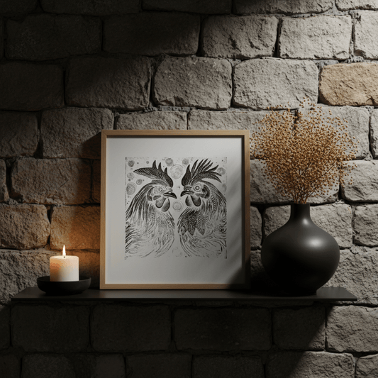 Twin Rooster Folk Art Print Archival Wall Decor - Starry Skies Austin