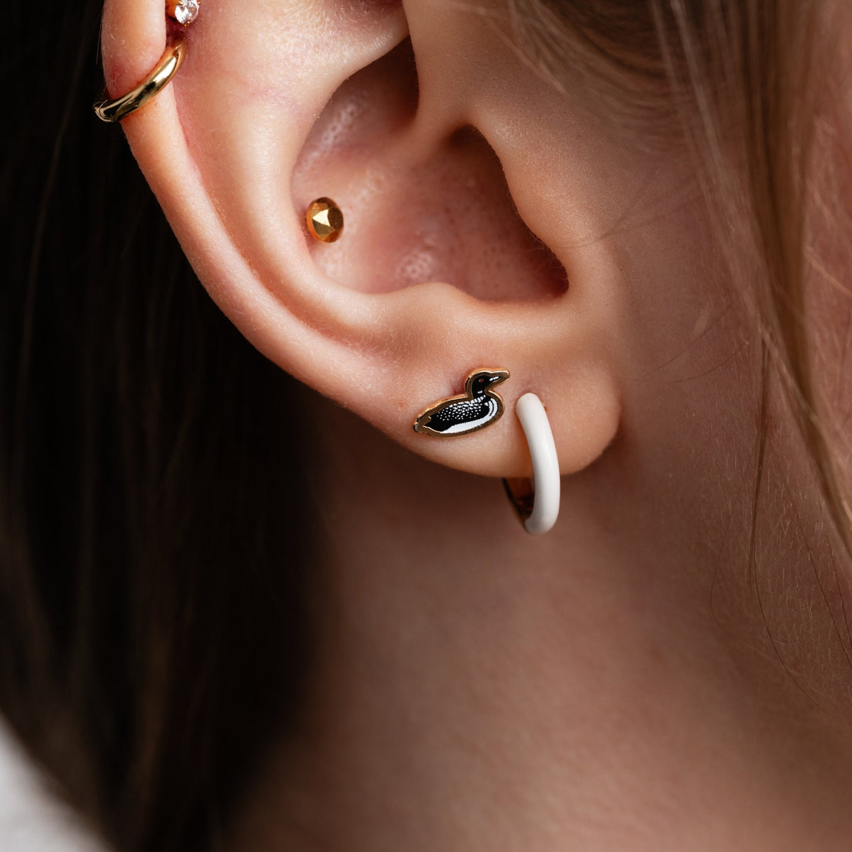 Two Tone Enamel Huggie Hoops - Starry Skies Austin
