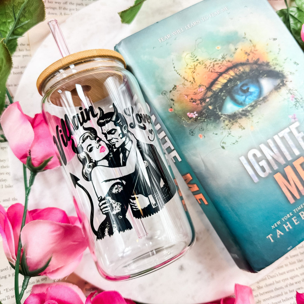 Villain Lover Bookish Clear 16oz Glass Cup - Starry Skies Austin