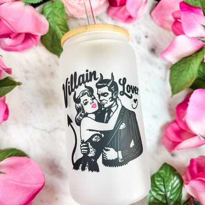Villain Lover Frosted Glass Cup w/Bamboo Lid and Straw - Starry Skies Austin
