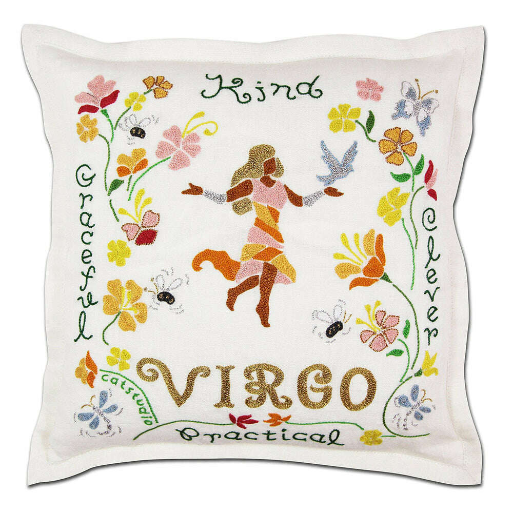 Virgo Astrology Hand-Embroidered Pillow by Cat Studio - Starry Skies Austin