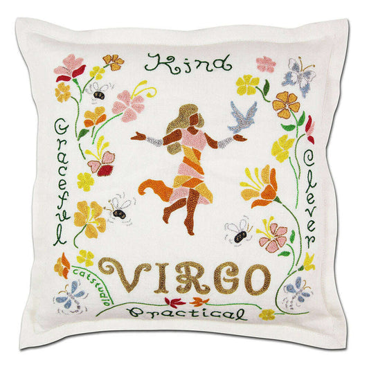 Virgo Astrology Hand-Embroidered Pillow by Cat Studio - Starry Skies Austin
