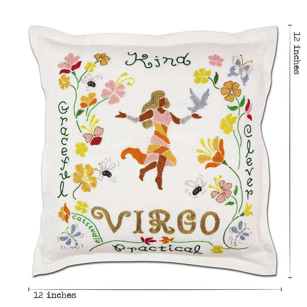 Virgo Astrology Hand-Embroidered Pillow by Cat Studio - Starry Skies Austin