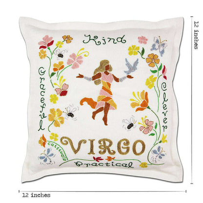 Virgo Astrology Hand-Embroidered Pillow by Cat Studio - Starry Skies Austin