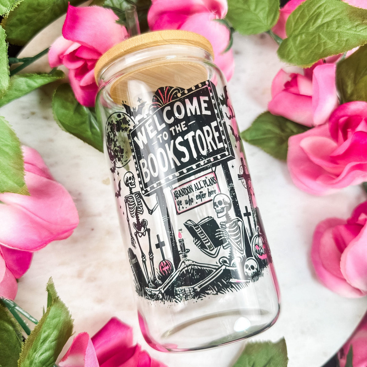 Welcome To The Bookstore Clear Glass Cup - Starry Skies Austin