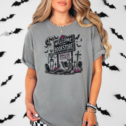 Welcome To The Bookstore Comfort Colors Heavyweight Shirt | Halloween Bookworm Tee - Starry Skies Austin