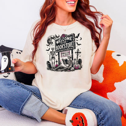 Welcome To The Bookstore Comfort Colors Heavyweight Shirt | Halloween Bookworm Tee - Starry Skies Austin