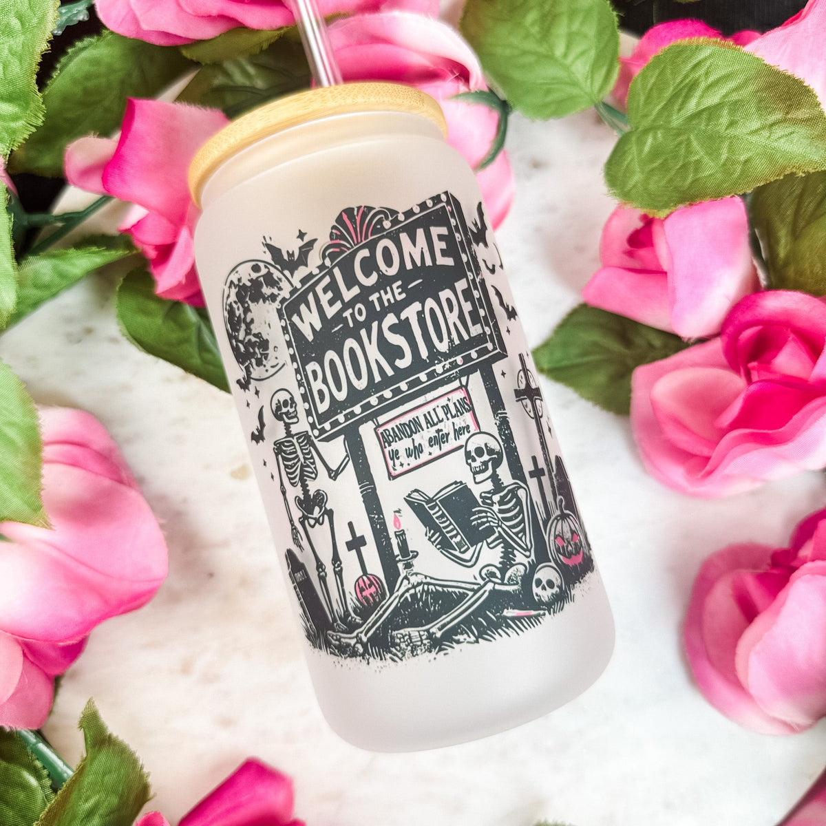 Welcome To The Bookstore Frosted Glass Cup - Starry Skies Austin