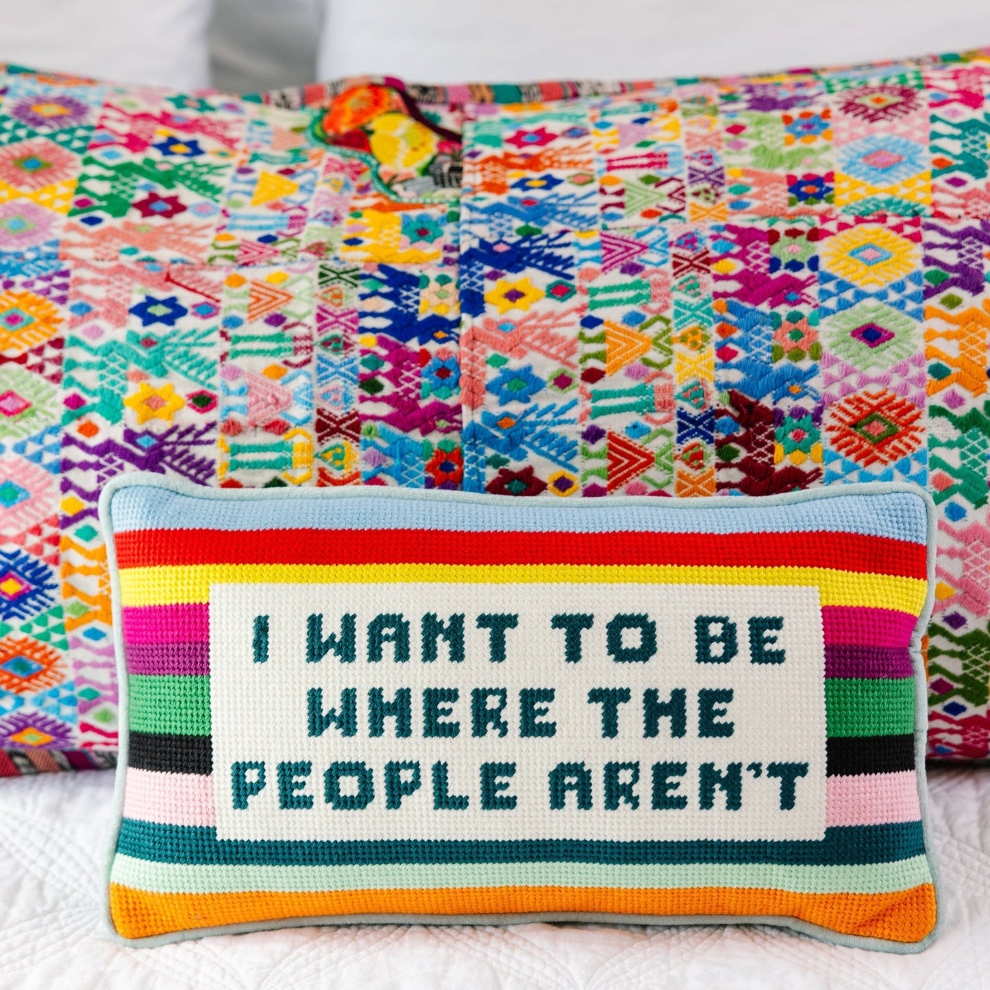 Where the People Aren't Needlepoint Pillow - Starry Skies Austin