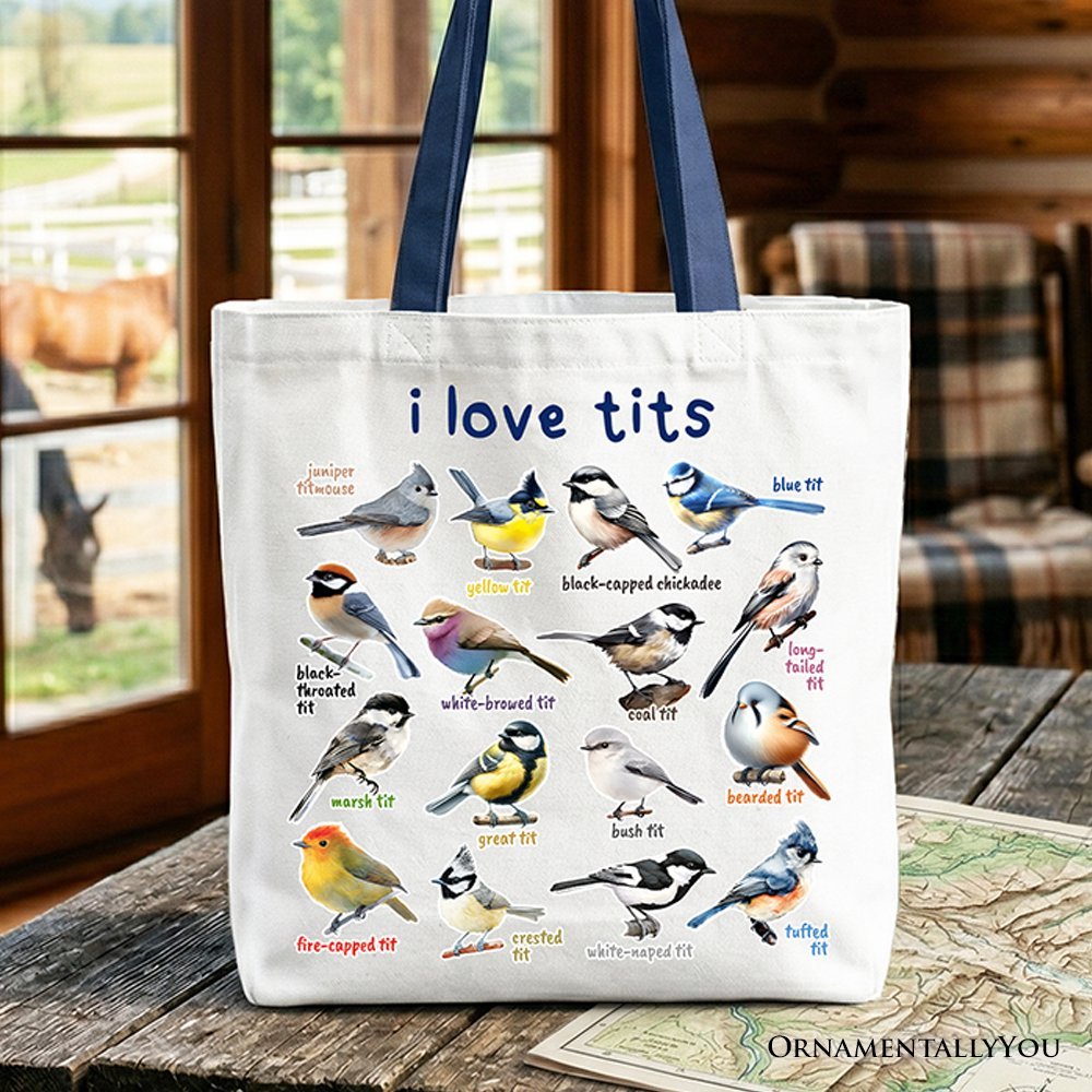 Whimsical Bird Tit Tote Bag, Funny Birdwatcher Gift Shopper Gift for Birder - Starry Skies Austin